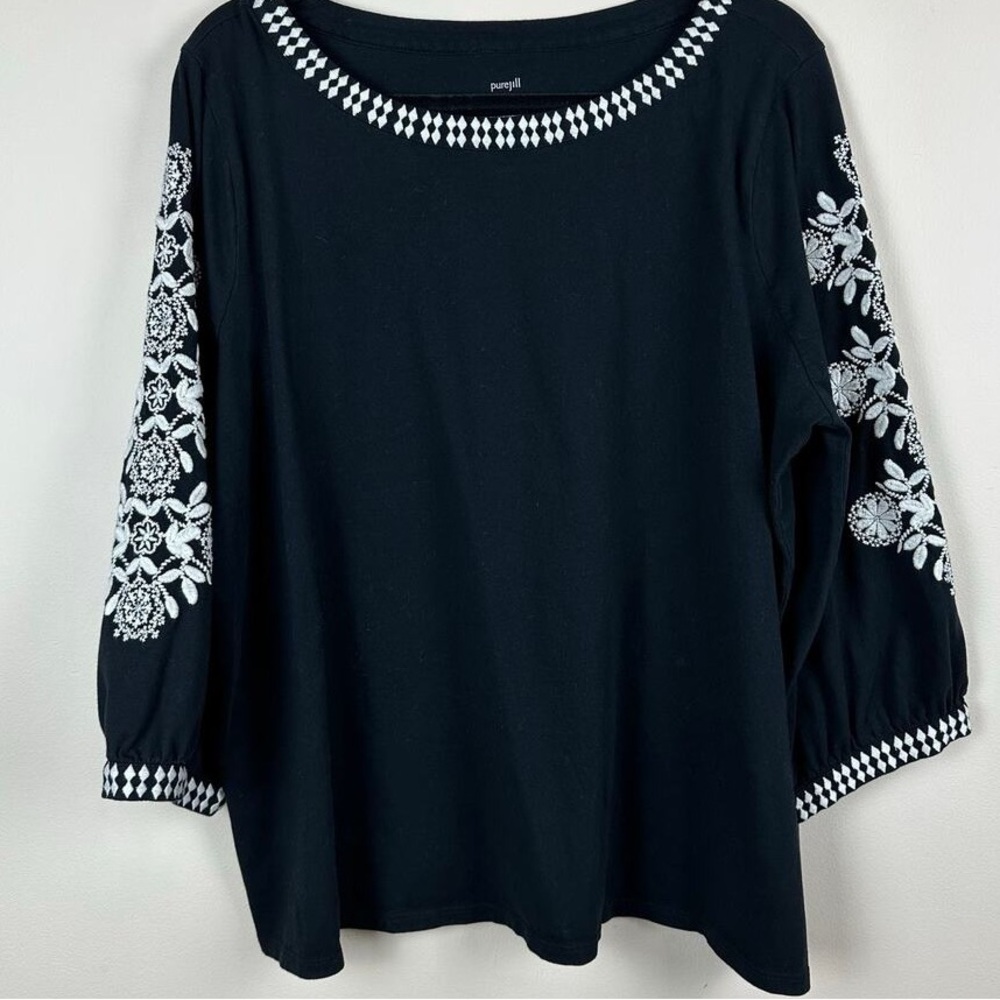 Chic Black Blouse with White Embroidery